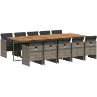 vidaXL 11-delige Tuinset met kussens poly rattan grijs