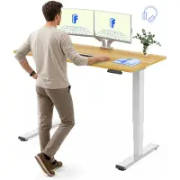 FlexiSpot verstelbaar bureau, elektrisch, 140x80 cm, met dubbele motor, 25 mm dik, één stuk tafelblad en 3-voudig uitschuifbaar EC5 LITE (Esdoorn)