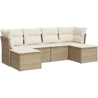 vidaXL 6-delige Loungeset met kussens poly rattan beige