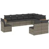 vidaXL 10-delige Loungeset met kussens poly rattan grijs