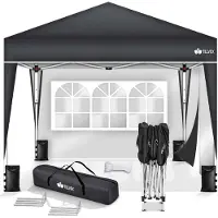 Tillvex Paviljoen, 3 x 3 m, waterdicht, pop-upvouwtent, in hoogte verstelbaar, tuintent, uv-bescherming 50+, partytent met tas (antraciet, met 2 zijpanelen)