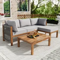Merax loungeset voor de tuin, geschikt voor 4 personen, 3-delige set met 2 hoekbanken en een tuintafel, balkonmeubelset van acaciahout, loungeset met touwbekleding