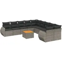 vidaXL 11-delige loungeset voor de tuin met kussens, grijs, polyrotan