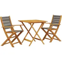vidaXL 3-delige Bistroset polypropeen en massief hout grijs