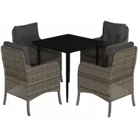 vidaXL 5-delige Tuinset met kussens poly rattan grijs
