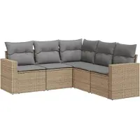 vidaXL 5-delige Loungeset met kussens poly rattan beige