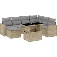 vidaXL 8-delige Loungeset met kussens poly rattan beige