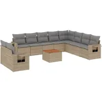 vidaXL 11-delige Tuinset met kussens poly rattan beige