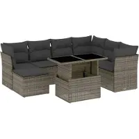 vidaXL 8-delige Loungeset met kussens poly rattan grijs