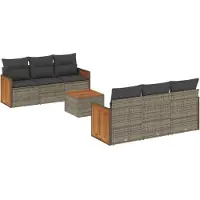 vidaXL 7-delige Loungeset met kussens poly rattan grijs