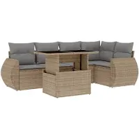 vidaXL 6-delige Loungeset met kussens poly rattan beige