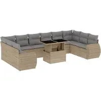 vidaXL 11-delige Tuinset met kussens poly rattan beige