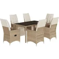 vidaXL 7-delige tuin-bistroset met kussens, beige, van polyrotan