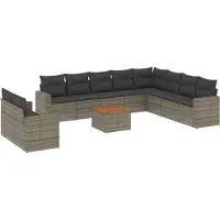 vidaXL 11-delige Loungeset met kussens poly rattan grijs