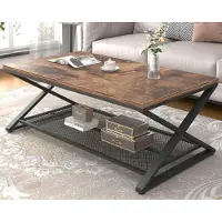 Sonstiges Rustieke salontafel met netrek en twee niveaus, hout en metaal, 119,4 cm