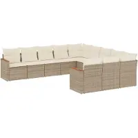 vidaXL 11-delige Tuinset met kussens poly rattan beige