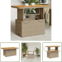 The Living Store De Living Store tuintafel, beige, 90x55x71 cm, gemaakt van polyrotan en acaciahout