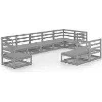 vidaXL 9-delige loungeset voor de tuin, grijs, grenenhout, massief