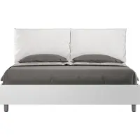 Ityhome Tweepersoonsbed met opbergruimte, verstelbaar hoofdeinde, 160x190 cm, wit essen hout, witte kunstleren kussens, Egos Antea