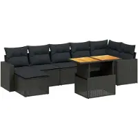 vidaXL 8-delige Loungeset met kussens poly rattan zwart