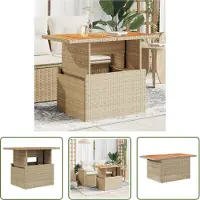 The Living Store De Living Store tuintafel, beige, 100x55x73 cm, gemaakt van polyrotan en acaciahout