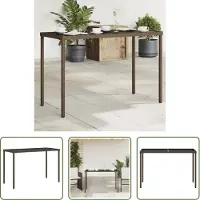 The Living Store De Living Store tuintafel met glazen blad, bruin, 115x54x74 cm, gemaakt van polyrotan
