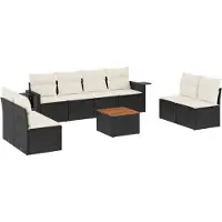 vidaXL 9-delige Loungeset met kussens poly rattan zwart