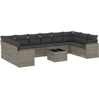 vidaXL 11-delige Loungeset met kussens poly rattan grijs