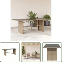 The Living Store De Living Store tuintafel met glazen blad, beige, 190x80x74 cm, gemaakt van polyrotan