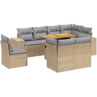 vidaXL 9-delige Loungeset met kussens poly rattan beige
