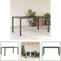 The Living Store De Living Store tuintafel met glazen blad, zwart, 150x90x75 cm, van polyrotan