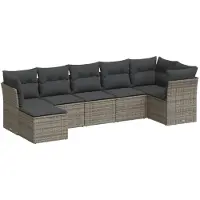 vidaXL 7-delige Loungeset met kussens poly rattan grijs