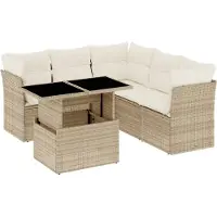 vidaXL 6-delige Loungeset met kussens poly rattan beige