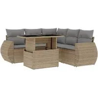 vidaXL 6-delige Loungeset met kussens poly rattan beige