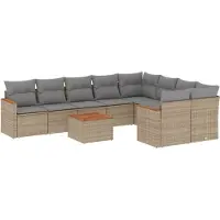 vidaXL 10-delige Loungeset met kussens poly rattan beige