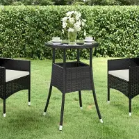 Prolenta Maison Exclusive - Tuintafel Ø60x75 cm, met een blad van gehard glas en een frame van polyrotan, in de kleur zwart