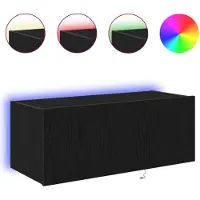 Syfax TV Wandkast met LED Zwart Eiken 80 x 35 x 31 cm Bewerkt hout