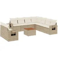 vidaXL 10-delige Loungeset met kussens poly rattan beige