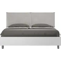 Ityhome Tweepersoonsbed met opbergruimte, verstelbaar hoofdeinde, 160x200 cm, wit beuken hout, kussens van kunstleer in een grijze kleur, Egos Appia