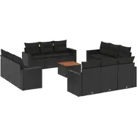 vidaXL 13-delige Loungeset met kussens poly rattan zwart