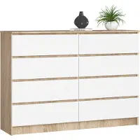Akord Ladekast K140 met 8 Lades / Furniture Factory / Sonoma Eik - Wit / 138 x 99 x 40 cm