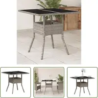 The Living Store De Living Store tuintafel met glazen blad, lichtgrijs, 80x80x75 cm, van polyrotan
