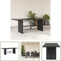 The Living Store De Living Store tuintafel met glazen blad, zwart, 190x80x74 cm, van polyrotan