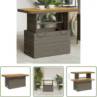 The Living Store De Living Store tuintafel, grijs, 90x55x71 cm, gemaakt van polyrotan en acaciahout