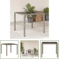 The Living Store De Living Store tuintafel met glazen blad, grijs, 90x90x75 cm, van polyrotan
