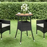 Prolenta Maison Exclusive - Tuintafel, diameter 60 cm, hoogte 75 cm, acaciahout en polyrotan, zwart