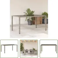 The Living Store De Living Store tuintafel met glazen blad, grijs, 150x90x75 cm, gemaakt van polyrotan