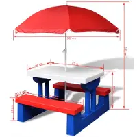Syfax Kinderpicknicktafel met banken en parasol meerkleurig