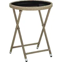 Syfax Salontafel 60 cm poly rattan en gehard glas beige
