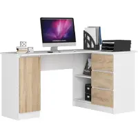 Akord Hoekbureau Rechts B20 / Computerbureau / Computer Tafel / Bureautafel Rechts / Wit – Sonoma Eik / 155 x 77 x 85 cm